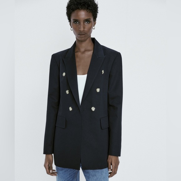 Massimo Dutti Double-breasted blazer in a cotton and linen blend NWT SZ 4 - Picture 1 of 6